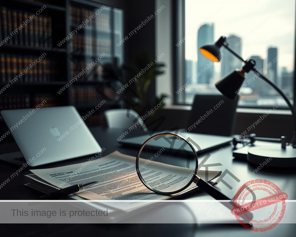 A dimly lit office interior, a sleek, modern desk with a laptop and a stack of documents. In the background, a bookshelf filled with legal volumes and a window overlooking the city skyline. On the desk, a magnifying glass hovers over the paperwork, highlighting the nuanced details of UK broadcasting regulations, casting a warm, focused glow across the scene. The lighting is a mix of muted natural light and a subtle, directional desk lamp, creating a contemplative and investigative atmosphere. The overall tone is one of careful examination and thoughtful analysis of the complex legal landscape surrounding IPTV in the UK.
