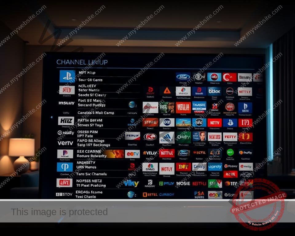 A high-definition, ultra-detailed channel lineup guide for Xtreme HD IPTV service. The foreground features a crisp, legible on-screen display showcasing a comprehensive list of channels organized by category, with clear icons and logos. The middle ground depicts a living room setting with a large flatscreen television, evoking a premium home entertainment experience. The background is a softly-lit, modern interior design with minimalist decor, creating a sleek and sophisticated atmosphere. Dramatic, cinematic lighting casts dramatic shadows and highlights the on-screen content. The overall mood is one of advanced technology, premium quality, and elevated digital entertainment. A high-definition, ultra-detailed channel lineup guide for Xtreme HD IPTV service. The foreground features a crisp, legible on-screen display showcasing a comprehensive list of channels organized by category, with clear icons and logos. The middle ground depicts a living room setting with a large flatscreen television, evoking a premium home entertainment experience. The background is a softly-lit, modern interior design with minimalist decor, creating a sleek and sophisticated atmosphere. Dramatic, cinematic lighting casts dramatic shadows and highlights the on-screen content. The overall mood is one of advanced technology, premium quality, and elevated digital entertainment.