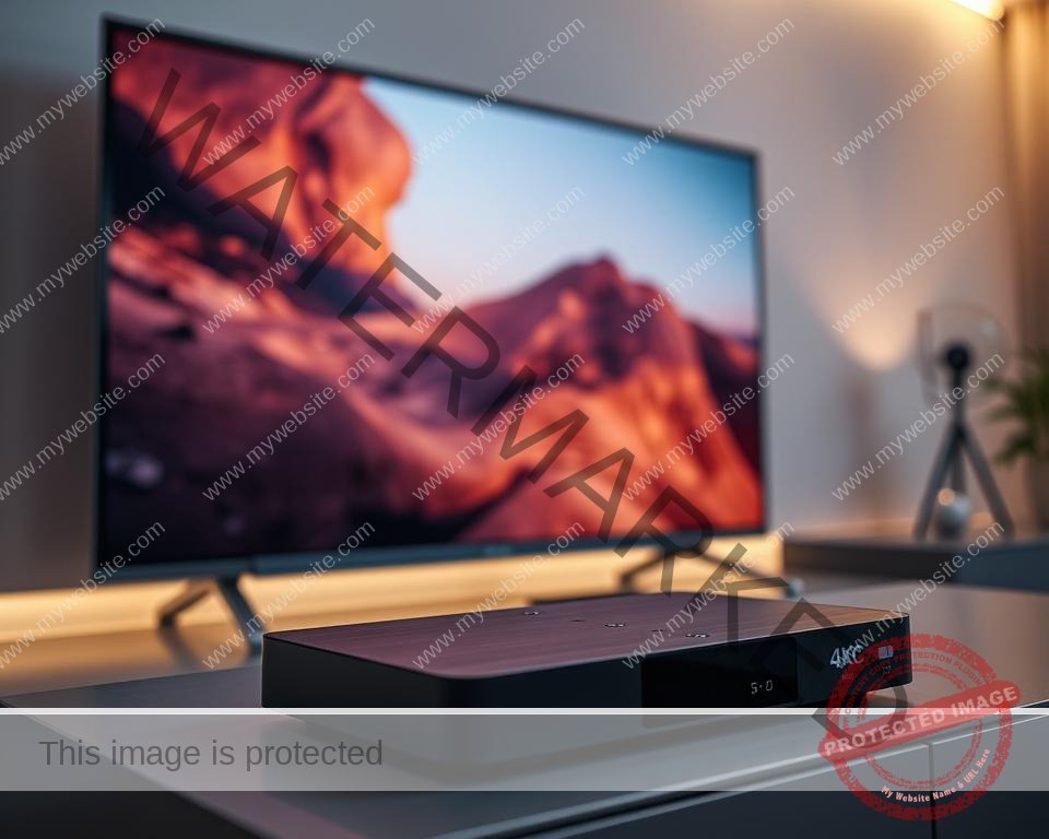 A high-definition video streaming setup, captured in a sleek, modern environment. In the foreground, a cutting-edge 4K television displays a vibrant, crystal-clear image, its screen reflecting the warm, soft lighting from overhead. In the middle ground, a state-of-the-art media streaming device, with clean lines and a minimalist design, sits atop a minimalist entertainment console, ready to deliver the ultimate streaming experience. The background features a neutral-toned wall, accentuated by subtle ambient lighting, creating a sense of depth and sophistication. The overall scene conveys a seamless, high-quality streaming setup, perfectly suited for an immersive, cinematic viewing experience.