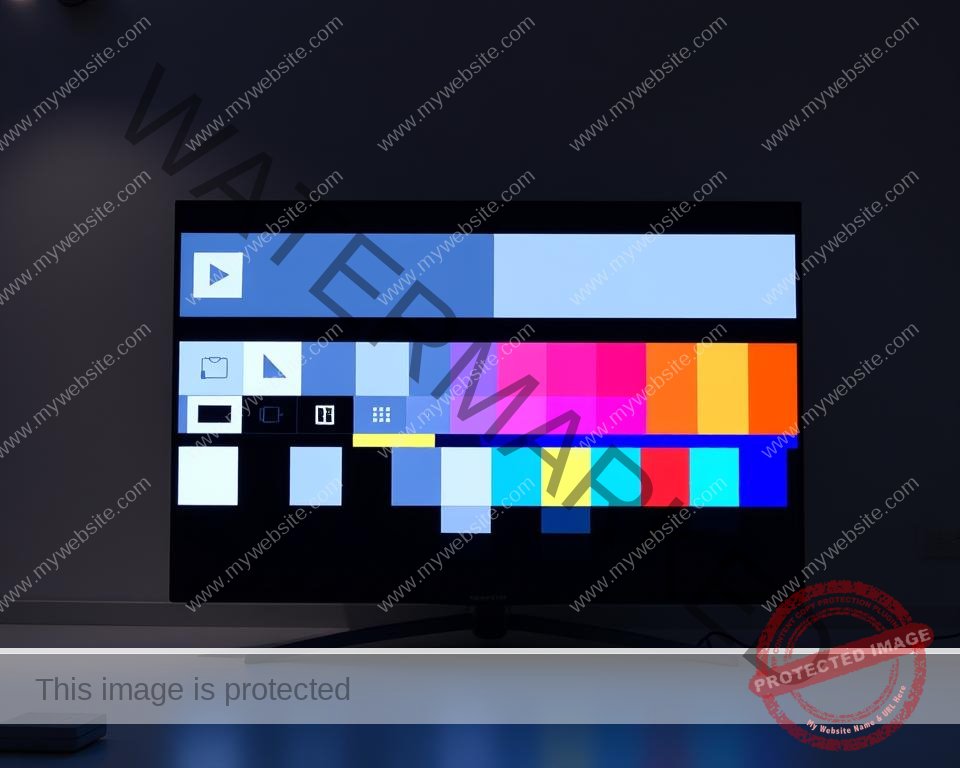 A high-quality IPTV test pattern displayed on a professional-grade 4K television screen. The test pattern features a series of geometric shapes, grayscale gradients, and color bars, all rendered in vivid, accurate hues. The screen is placed in a dimly lit, minimalist studio setting, with soft, even lighting illuminating the display. The camera angle captures the test pattern at a slight diagonal, creating a sense of depth and emphasizing the screen's size and quality. The overall mood is one of technical precision and visual clarity, showcasing the capabilities of the IPTV system under evaluation. A high-quality IPTV test pattern displayed on a professional-grade 4K television screen. The test pattern features a series of geometric shapes, grayscale gradients, and color bars, all rendered in vivid, accurate hues. The screen is placed in a dimly lit, minimalist studio setting, with soft, even lighting illuminating the display. The camera angle captures the test pattern at a slight diagonal, creating a sense of depth and emphasizing the screen's size and quality. The overall mood is one of technical precision and visual clarity, showcasing the capabilities of the IPTV system under evaluation.