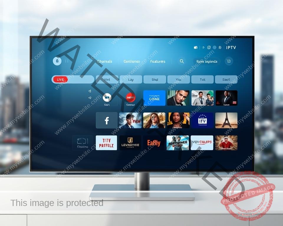 A high-quality rendering of a modern, sleek IPTV service interface, showcasing its user-friendly design and feature-rich capabilities. The screen displays a clean, minimalist dashboard with intuitive navigation menus, highlighting the seamless integration of live TV channels, on-demand content, and personalized recommendations. The interface exudes a sense of premium quality, with a sophisticated color palette of blues, grays, and subtle highlights that convey the service's high-performance and reliability. The background features a blurred cityscape, hinting at the global reach and advanced infrastructure powering the IPTV platform. The overall scene reflects the Falcon IPTV service's commitment to providing a best-in-class streaming experience for users in the UK. A high-quality rendering of a modern, sleek IPTV service interface, showcasing its user-friendly design and feature-rich capabilities. The screen displays a clean, minimalist dashboard with intuitive navigation menus, highlighting the seamless integration of live TV channels, on-demand content, and personalized recommendations. The interface exudes a sense of premium quality, with a sophisticated color palette of blues, grays, and subtle highlights that convey the service's high-performance and reliability. The background features a blurred cityscape, hinting at the global reach and advanced infrastructure powering the IPTV platform. The overall scene reflects the Falcon IPTV service's commitment to providing a best-in-class streaming experience for users in the UK.