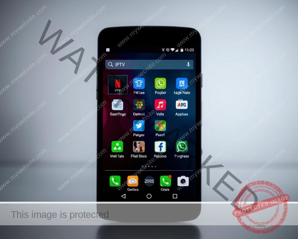 A modern Android smartphone or tablet showcasing the IPTV app interface, with intuitive icons and a clean, user-friendly design. The device is set against a sleek, minimalist backdrop, with subtle lighting highlighting the screen's vibrant display. The scene conveys a sense of simplicity and efficiency, reflecting the ease of setting up and using IPTV on an Android device.