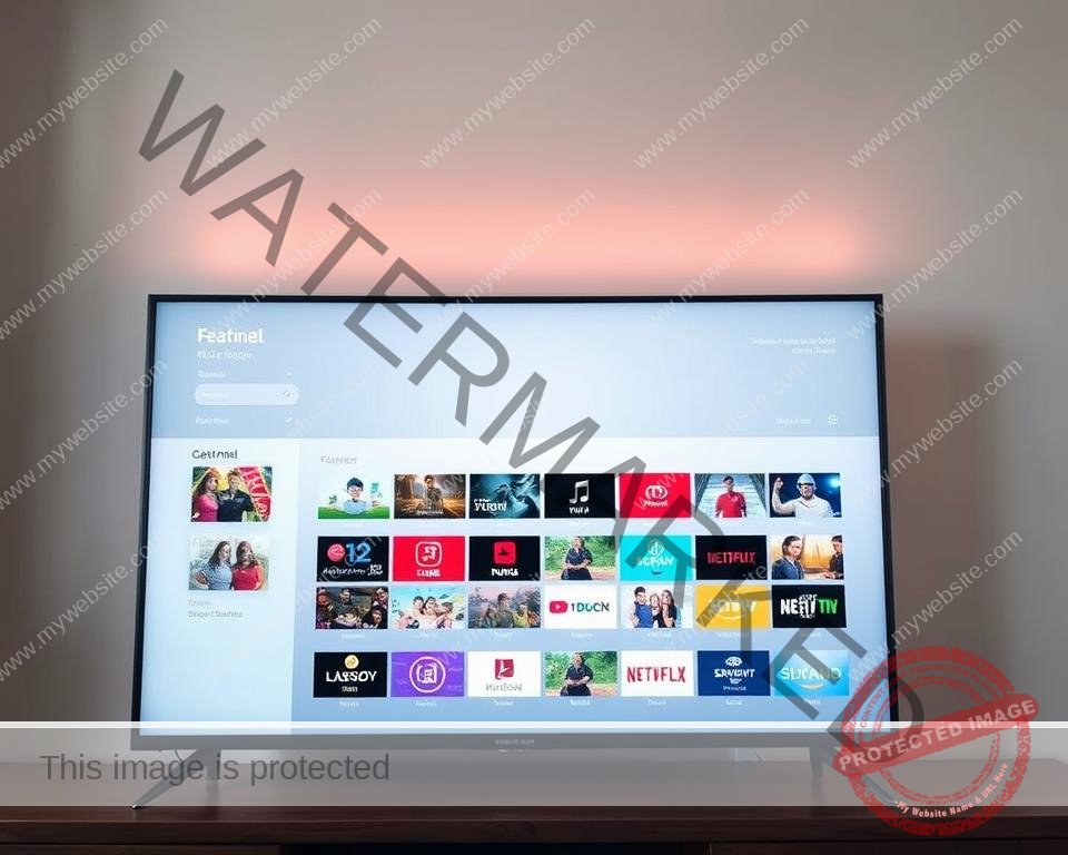 A modern, responsive IPTV channel selection interface displayed on a sleek, high-resolution television screen. The foreground features a clean, minimalist grid layout with vivid, high-definition channel thumbnails and titles. The middle ground showcases a sophisticated on-screen menu system with intuitive controls and navigation options. The background has a subtle, neutral color scheme that creates a calming, immersive viewing experience. The lighting is balanced, with a soft, indirect illumination that enhances the clarity and vibrancy of the displayed content. The overall composition conveys a sense of technological sophistication, user-friendliness, and premium entertainment quality.