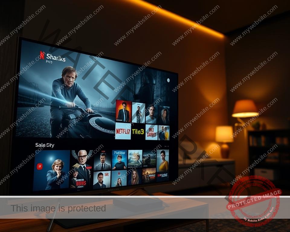 A sleek and modern IPTV service interface, showcasing a wide selection of on-demand content. In the foreground, a large television screen displays a crisp, high-definition movie or TV series, with a clean and intuitive user interface overlaying the scene. The middle ground features a collection of movie and TV show thumbnails, neatly organized and easily navigable. In the background, a dimly lit room with warm lighting creates a cozy and immersive viewing environment, hinting at the reliable and seamless entertainment experience the IPTV service provides. The overall scene conveys a sense of quality, accessibility, and the vast array of on-demand content available to UK users.