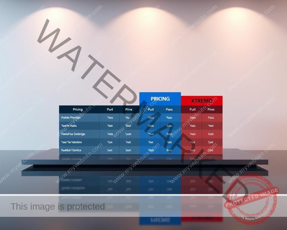A sleek, modern-looking table display showcasing the pricing plans for Xtreme HD UK IPTV. The table is placed on a smooth, reflective surface, creating a sense of depth and sophistication. The plans are presented in a clear, organized manner, with bold headings and clean typography. The background is a soft, neutral color, allowing the table to be the focal point. Subtle lighting from above casts a warm, inviting glow on the display, emphasizing the premium quality and value of the IPTV service. The overall composition conveys a sense of professionalism, reliability, and attention to detail, perfectly matching the "Unbeatable Streaming" promise of the Xtreme HD UK IPTV service.