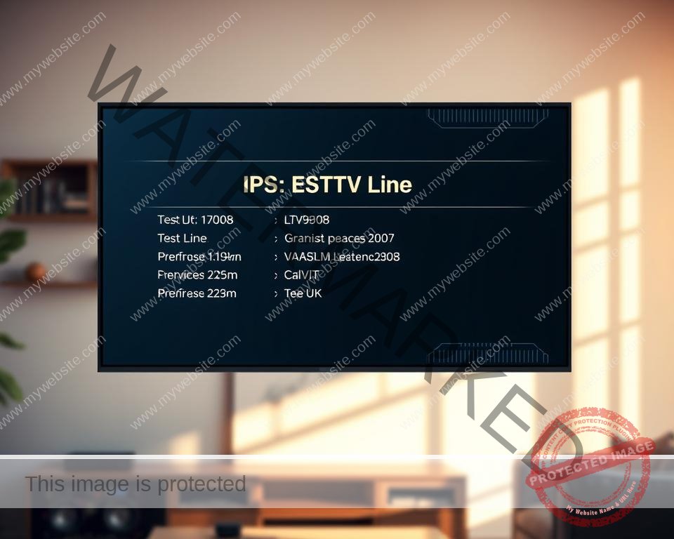 A vibrant and informative overview of a free IPTV test line service in the UK. A modern, minimalist display panel prominently showcases the service details, framed by clean lines and a sleek, high-tech aesthetic. The panel floats against a softly blurred background, perhaps a living room or home entertainment setup, bathed in warm, natural lighting. Subtle technical elements like circuit board patterns or digital readouts add depth and authenticity. The overall composition conveys a sense of accessibility, reliability, and a premium user experience for this free IPTV offering.