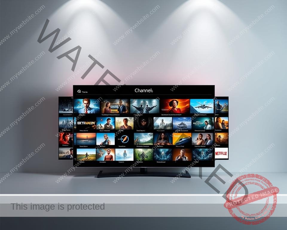 A visually striking image of an IPTV channel selection interface. Set against a sleek, minimalist background, the screen displays a grid of high-definition channel thumbnails, each showcasing vibrant, cinematic content. Subtle lighting accentuates the depth and texture of the interface, creating a sense of elegance and professionalism. The layout is intuitive and user-friendly, with clean typography and seamless navigation controls, inviting the viewer to explore the expansive content library. Overall, the image conveys a premium, cutting-edge IPTV experience that aligns with the "Xtreme HD IPTV UK" brand.