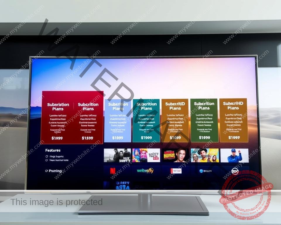Xtreme HD IPTV UK: A vibrant, modern display showcasing a variety of subscription plans. In the foreground, a sleek, high-definition TV screen presents a grid of plan options, each with clear pricing and feature details. The middle ground features an array of popular content icons, hinting at the diverse entertainment available. The background is a subtle, gradient-filled landscape, conveying a sense of technological advancement and premium quality. Bright, natural lighting illuminates the scene, creating a crisp, visually appealing atmosphere. The overall composition captures the essence of Xtreme HD IPTV UK's comprehensive and tailored subscription offerings.